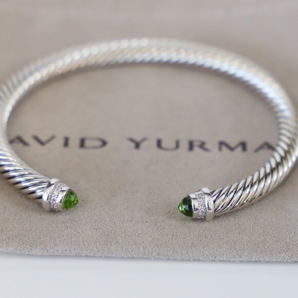 David Yurman Sterling Silver 5mm Cable Bracelet Peridot & Diamonds size Small - Picture 4 of 6